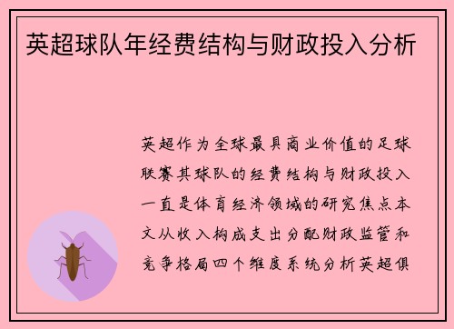 英超球队年经费结构与财政投入分析
